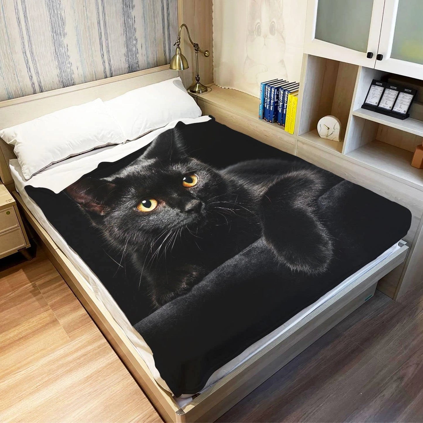 Black Cat Blanket Modern Black Decorative Big Eyes