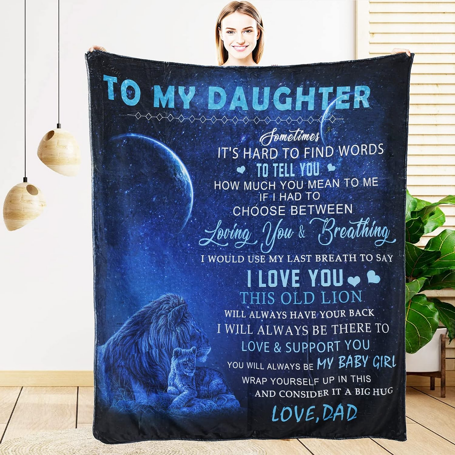Personalized Lion & Cub Blanket, Inspirational Family Quote