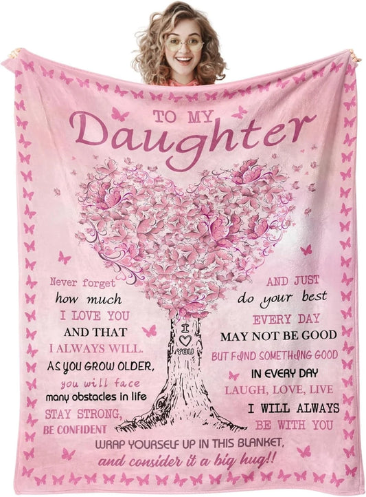 To My Daughter Love Quotes Pink Blanket