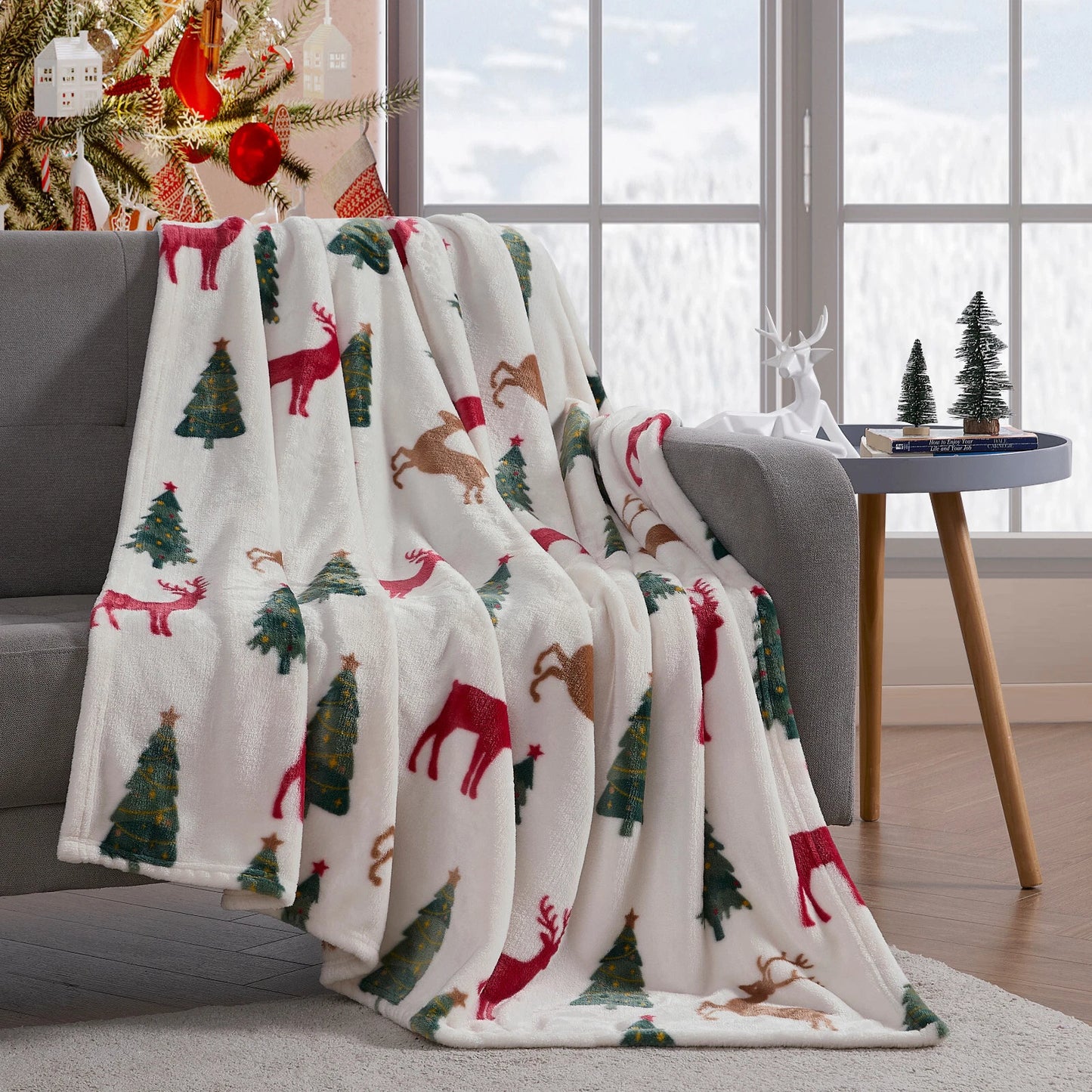 Kate Aurora Christmas Trees & Reindeer Ultra Soft & Plus Blanket