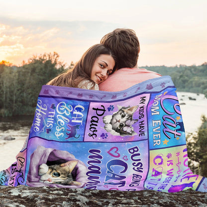 Cat Mama Quotes Blanket, Kitten Lover Gift