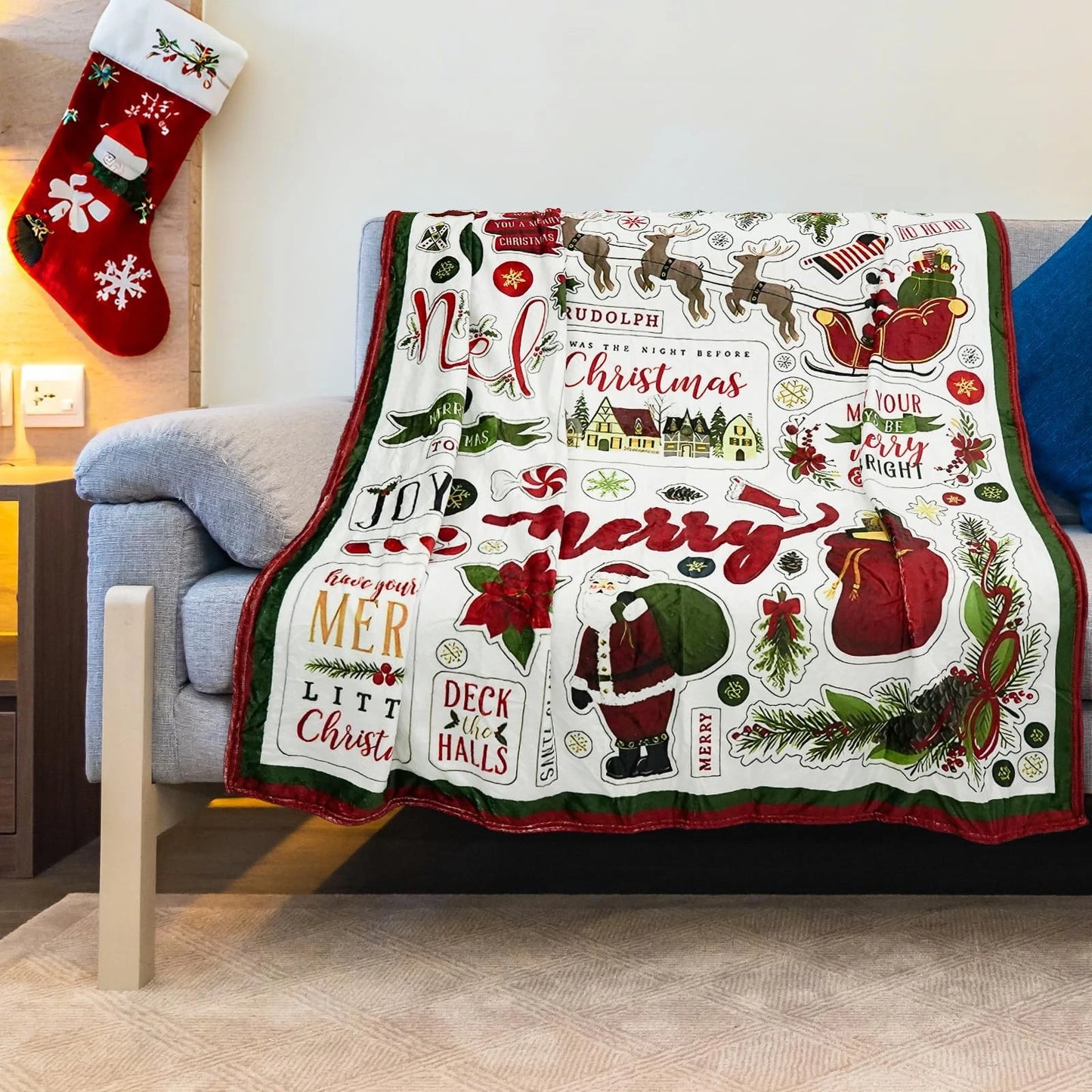 Christmas Blanket Santa Claus Reindeer Winter