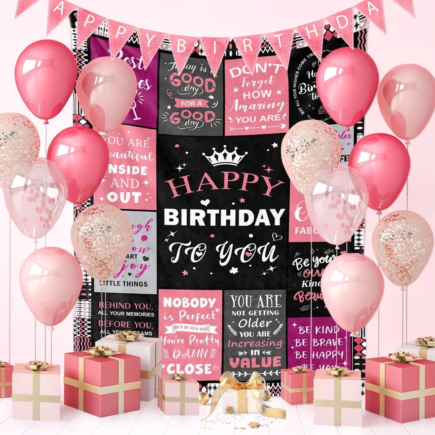 Birthday Gifts for Women, Happy Birthday Decorations Blanket