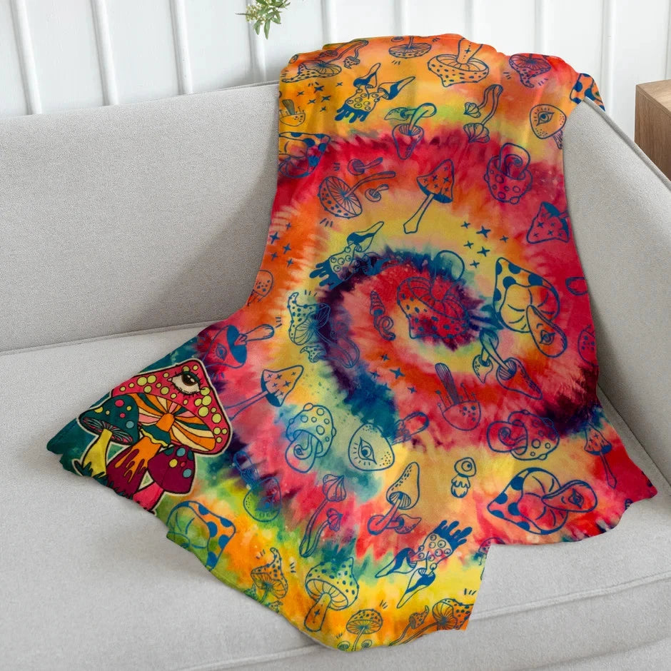 Mushroom Tie-Dye Hippie Blanket