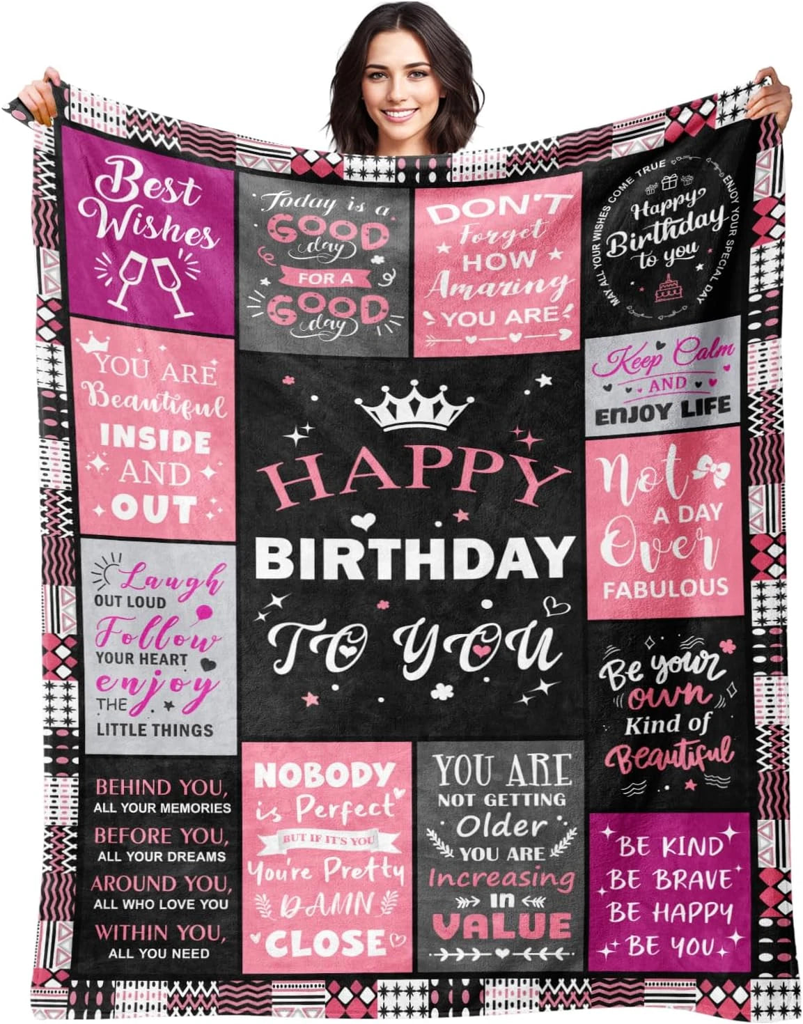 Birthday Gifts for Women, Happy Birthday Decorations Blanket
