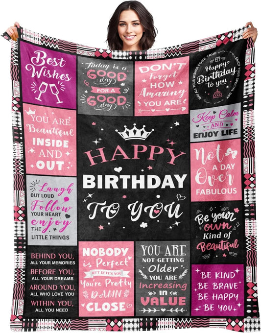 Birthday Gifts for Women, Happy Birthday Decorations Blanket
