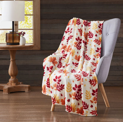 Fall Leaves Blanket, Autumn Harvest Holiday Throw Decor