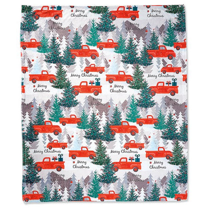 Christmas Truck Blanket, Red Farmhouse Holiday Throw