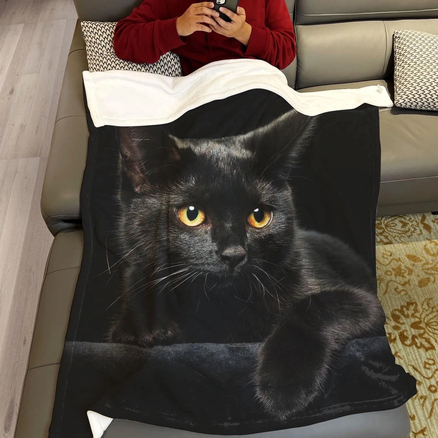 Black Cat Blanket Modern Black Decorative Big Eyes