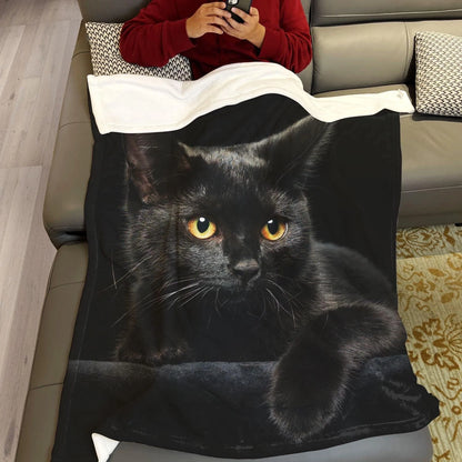Black Cat Blanket Modern Black Decorative Big Eyes