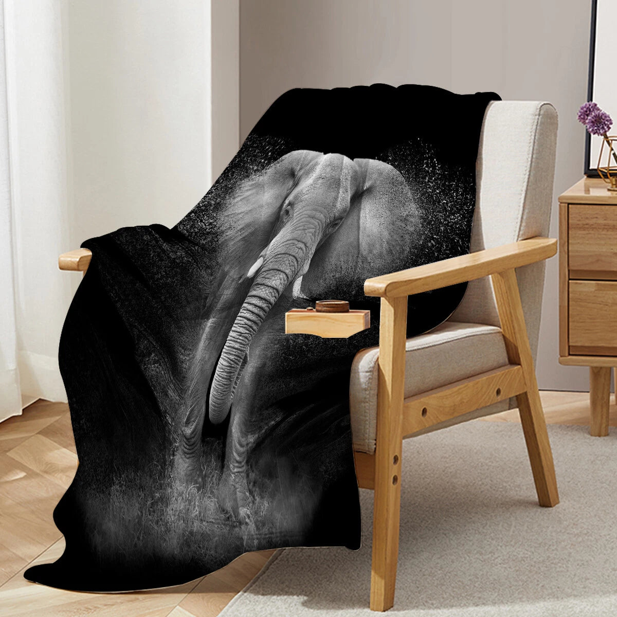Black and White Elephant Art Throw Blanket