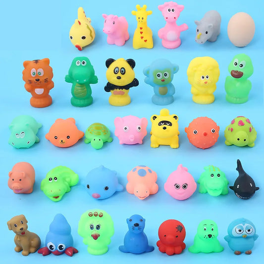 10 Pcs/Set Baby Cute Animals Bath Toy Swimming Water Toys Soft Rubber Float Squeeze Sound Kids Wash Play Funny Gift  (random selection)